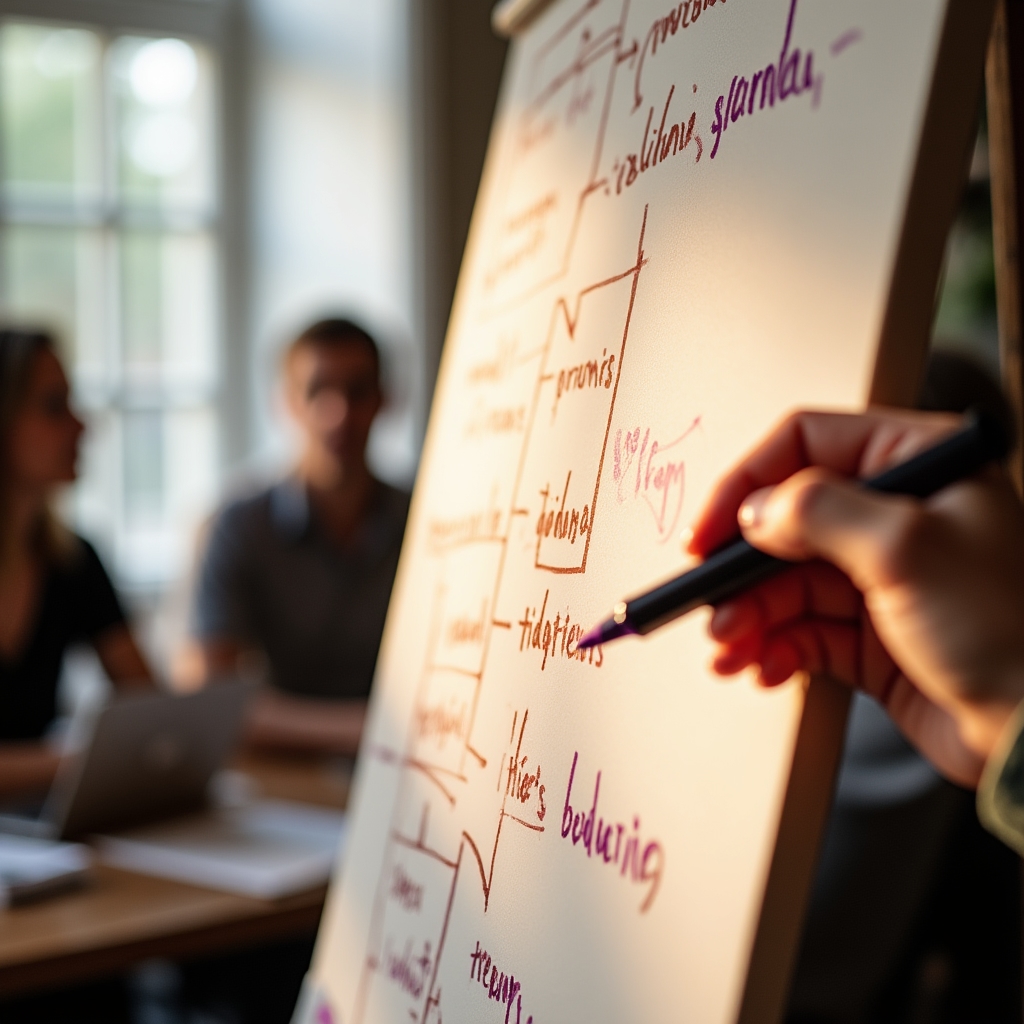 Flipchart mit Notizen zum Tagesablauf des Workshops